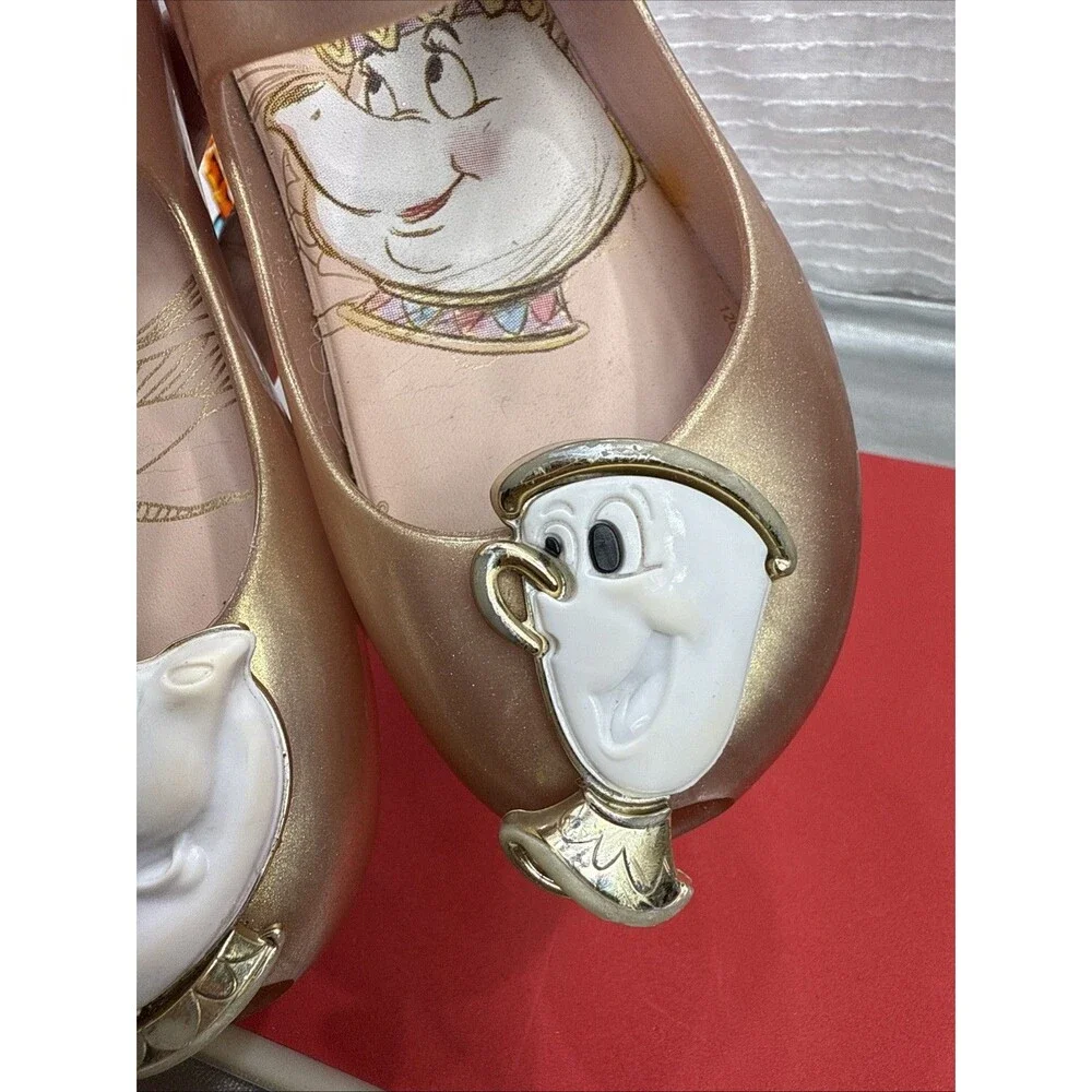 (B) Mini Melissa Toddler Girl's Beauty & Beast Rose Gold Mary jane Shoes Size 11